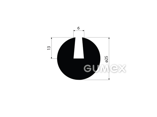 Pryžový profil kruhový, průměr 25mm, drážka 6mm, 60°ShA, NBR, -40°C/+70°C, černý